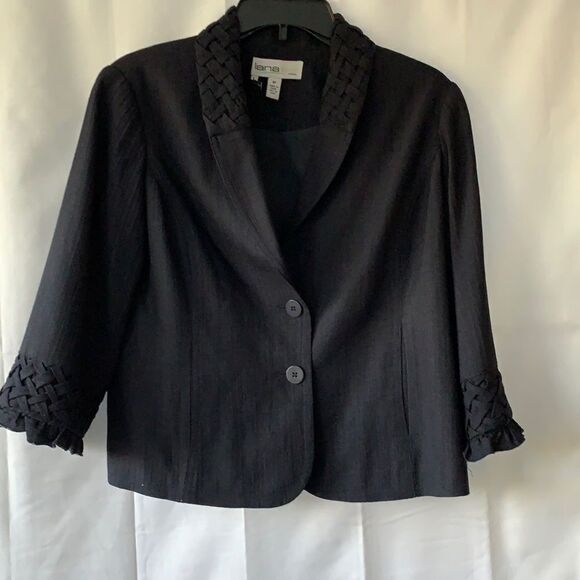 Lana Lee 6-petite blazer button up black jacket with detall collar & sleeves - Picture 1 of 6